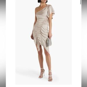 ET OCHS
Autumn one-sleeve asymmetric ruched satin-jersey mini dress